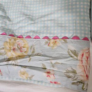 Queen Sheet Set Flat Fitted 2 Pillow Sham Floral Plaid Ruffle Pink Green Country